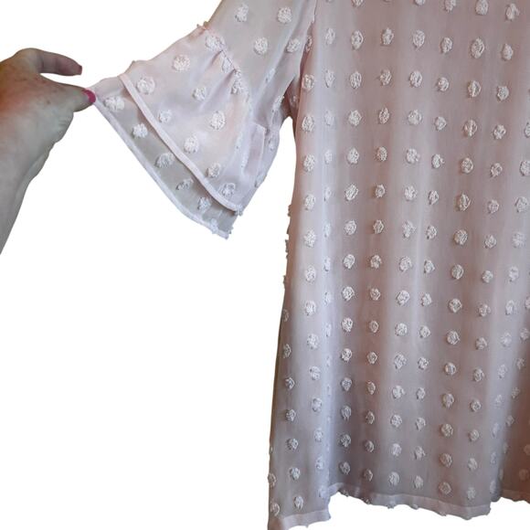 Belongsci Women Mini Dress L Pink 3D‎ Distressed Dots Chiffon Romantic Cottage - Picture 6 of 11